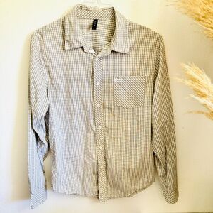 MENS RVCA Slim Fit White Grey Beige Long Sleeve Button Classic Dress Shirt L